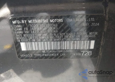 2024 Mitsubishi Mirage Es from USA, damaged, VIN ML32AUHJ2RH012498